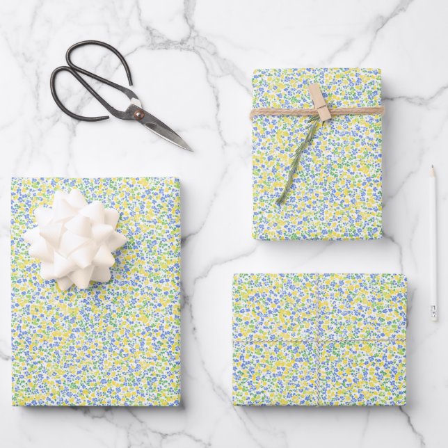 Yellow, Blue & Green Abstract Wrapping Paper Sheets (Front)