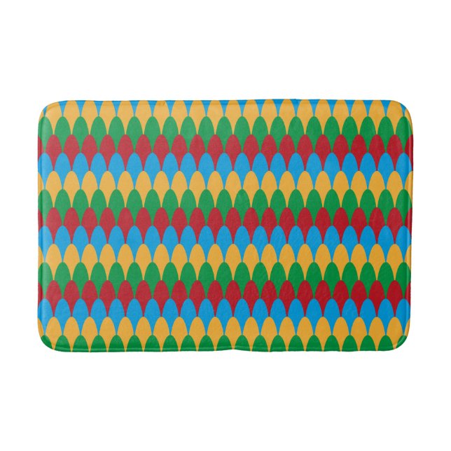 Yellow Blue Green & Red Geometric Scallops Bathroom Mat (Front)