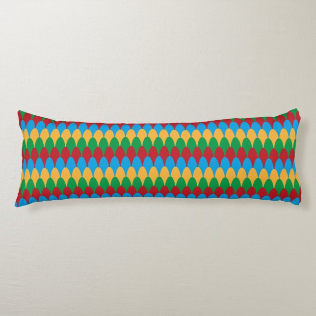 Yellow Blue Green & Red Geometric Scallops Body Pillow (Front)
