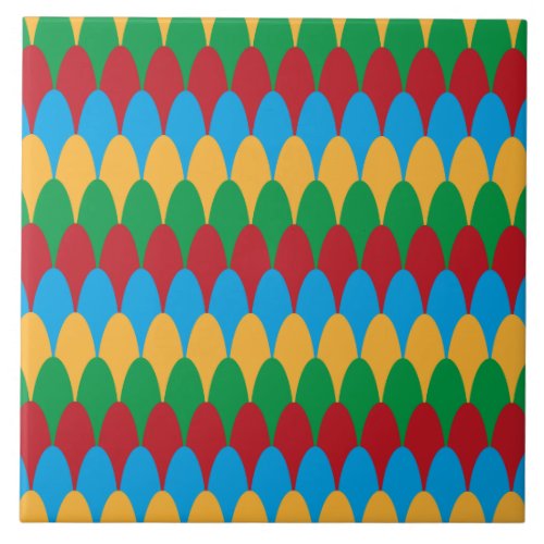 Yellow Blue Green  Red Geometric Scallops Ceramic Tile