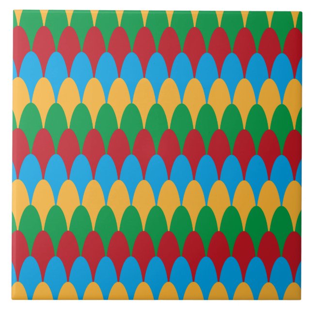 Yellow Blue Green & Red Geometric Scallops Ceramic Tile (Front)