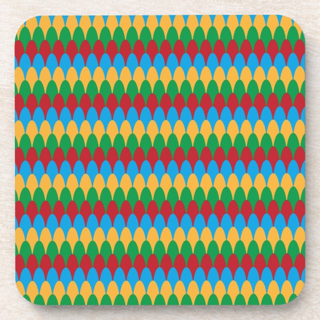 Yellow Blue Green & Red Geometric Scallops Drink Coaster (Front)