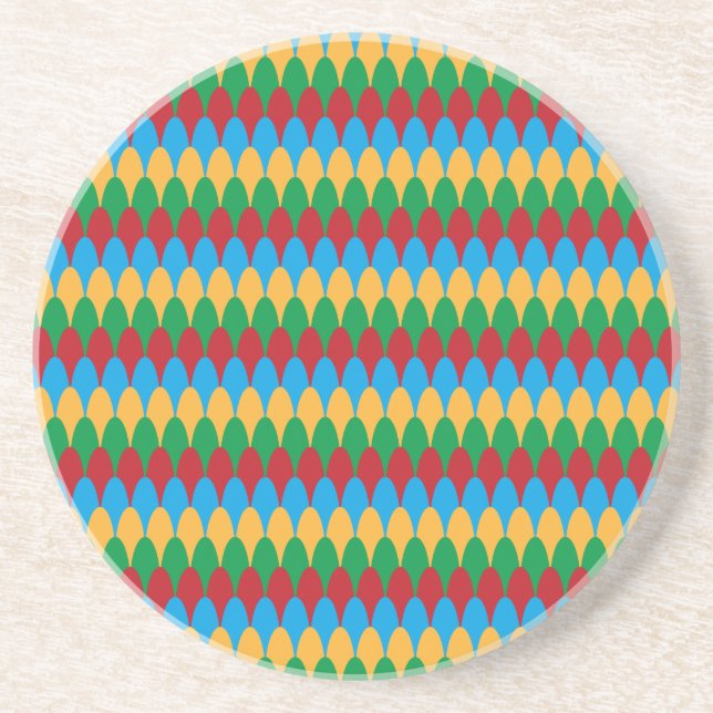 Yellow Blue Green & Red Geometric Scallops Drink Coaster (Front)