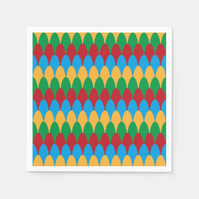 Yellow Blue Green & Red Geometric Scallops Napkins (Front)