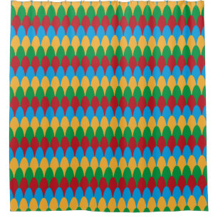 Yellow Blue Green & Red Geometric Scallops Shower Curtain
