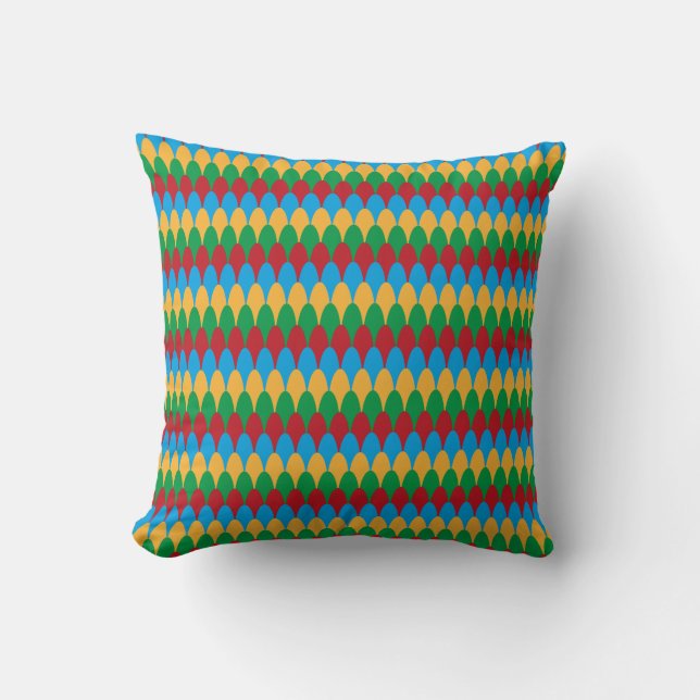 Yellow Blue Green & Red Geometric Scallops Throw Pillow (Front)