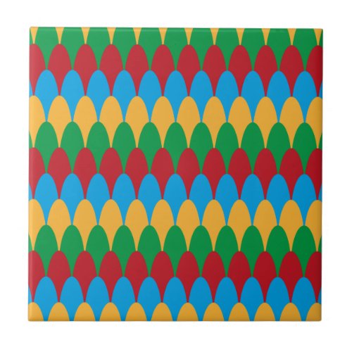 Yellow Blue Green  Red Geometric Scallops Tile