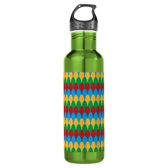 Yellow Blue Green & Red Geometric Scallops Water Bottle (Front)