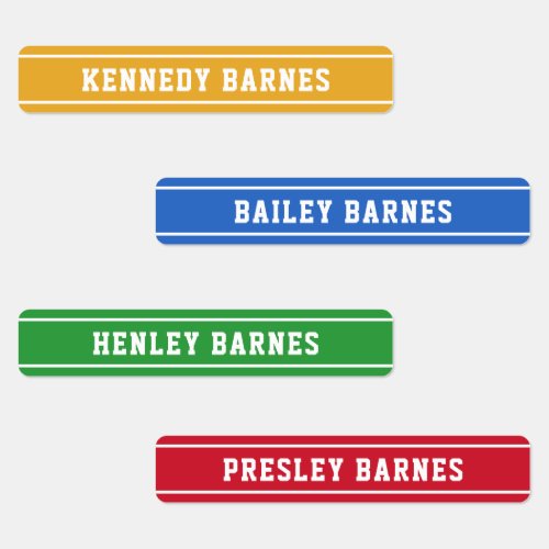 Yellow Blue Green Red Sporty Back To School Name Labels