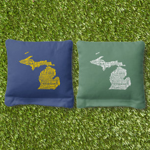 Yellow Blue Green white State of Michigan cities Cornhole Bags
