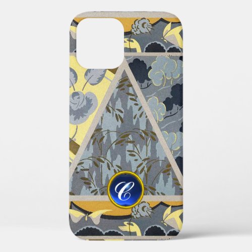 YELLOW BLUE GREY FLOWERS BUTTERFLIES BOLD FLORAL iPhone 12 CASE
