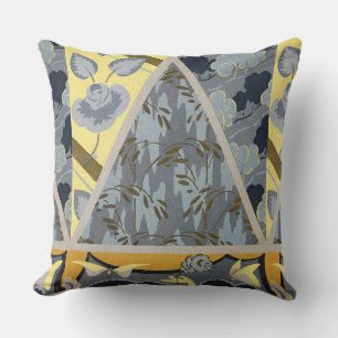 YELLOW BLUE GREY FLOWERS, BUTTERFLIES BOLD FLORAL THROW PILLOW