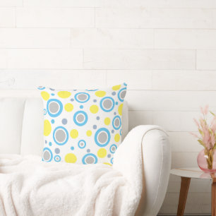 Yellow Blue Grey Polka Dots Throw Pillow