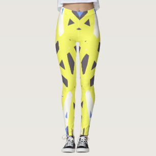 Yellow Blue Grey White Geometric Gym Exercise Leggings