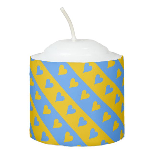 Yellow/Blue Hearts and Stripes Pattern Candle (Front)