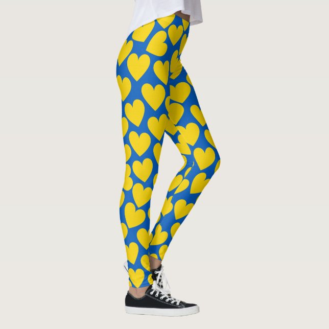 Yellow blue hearts background   leggings (Right)