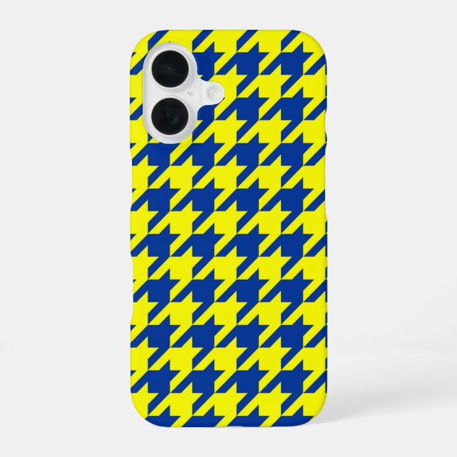 Yellow Blue Houndstooth Plaid Check Iphone Case (Back)
