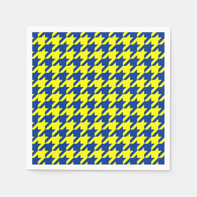 Yellow Blue Houndstooth Plaid Check Napkins (Front)