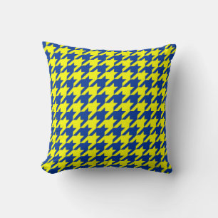 Yellow Blue Houndstooth Plaid Check Throw Pillow