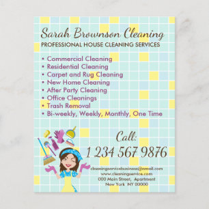 Yellow Blue House Cleaning Janitorial Gloved Apron Flyer