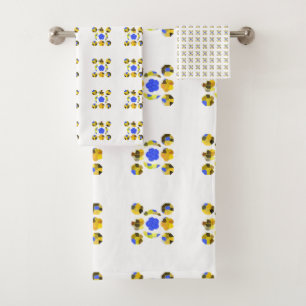 Yellow Blue Illustration Fancy shapes Bath Towel Set