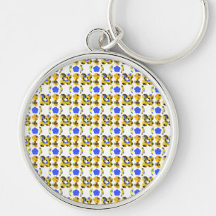 Yellow Blue Illustration Fancy shapes Keychain