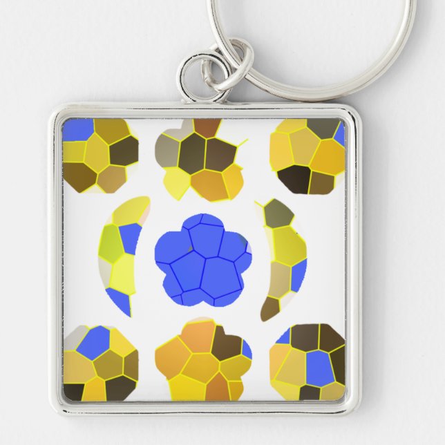 Yellow Blue Illustration Fancy shapes Keychain (Front)