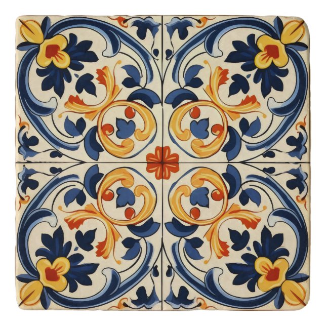 Yellow Blue Italian Tile Trivet (Front)