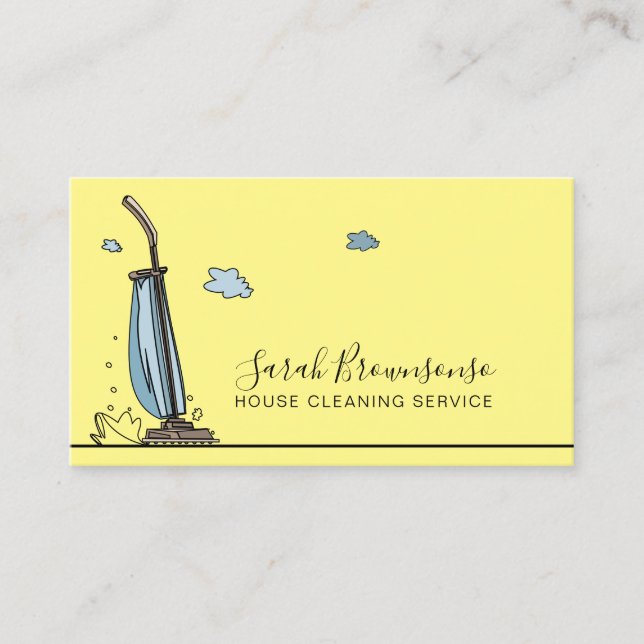 Yellow Blue Janitorial Maid House Cleaning Service Business Card (Front)