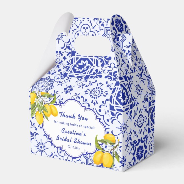 Yellow Blue Lemon Main Squeeze Bridal Shower Favor Boxes (Front Side)