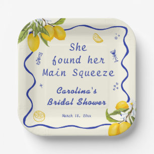 Yellow Blue Lemon Main Squeeze Bridal Shower Paper Plates