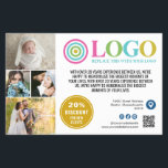 Yellow Blue Logo Photos Promo Small Business Flyer<br><div class="desc">Blue and yellow marketing flyers for your small business personalized with your logo, photos, QR code, and custom text. Personalized promo flyers for your small business, perhaps photography, landscaping, beauty, wellness, and more. Add photos, address, social media, phone number and any information your future clients and customers might need. Generic...</div>