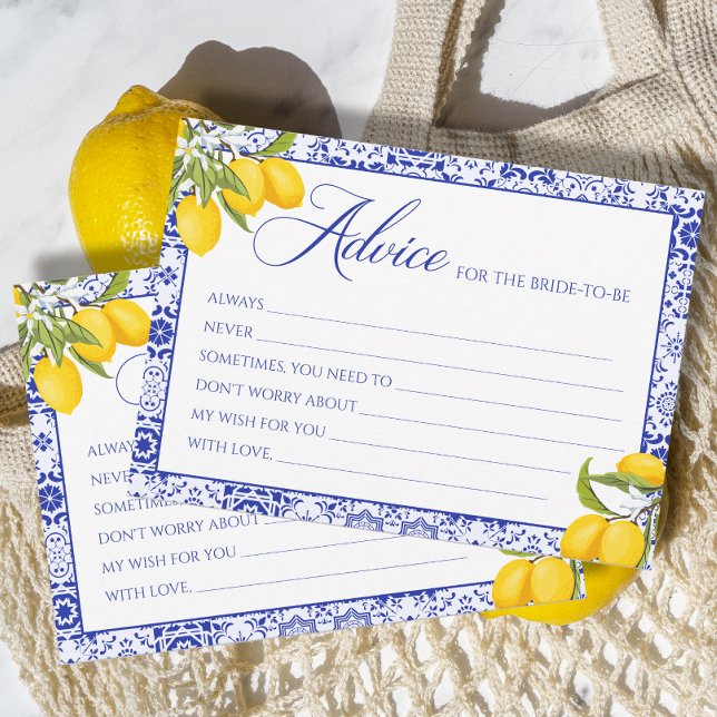 Yellow Blue Main Squeeze Bridal Shower Advice Card (Creator Uploaded)