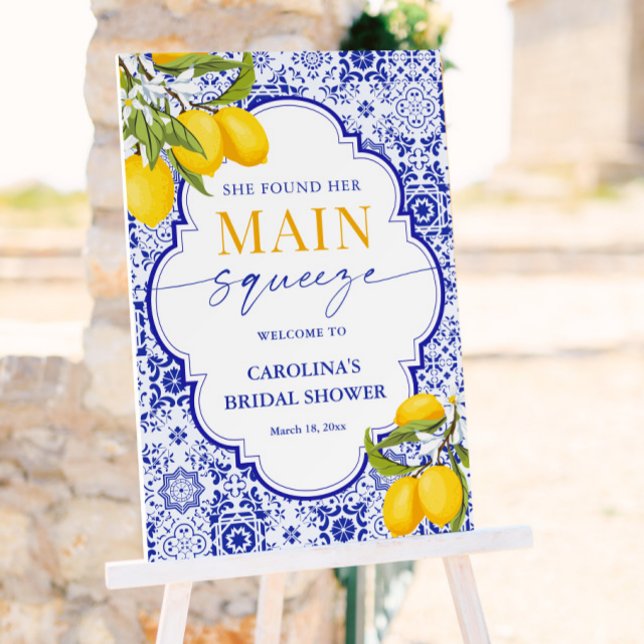 Yellow Blue Main Squeeze Bridal Shower Welcome  Foam Board (Creator Uploaded)