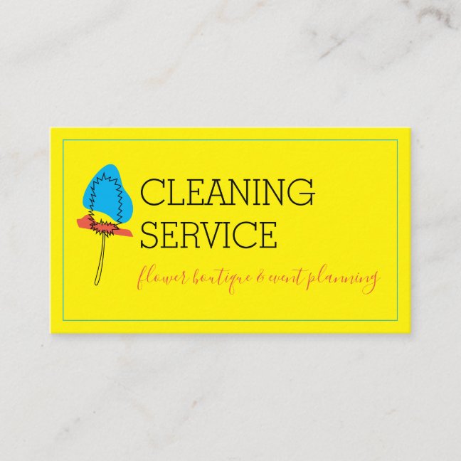 Yellow Blue Minimalist Janitorial Handy Mop Clean Business Card