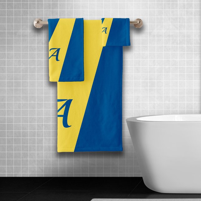 Yellow blue modern elegant chic bold monogrammed bath towel set (Creator Uploaded)
