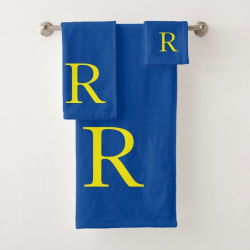 Yellow Blue Monogram Initial Colorful Cute Custom Bath Towel Set