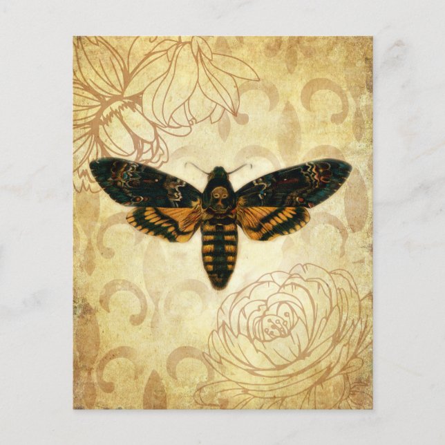 Yellow & Blue Moth Vintage Floral Scrapbook Paper (Front)