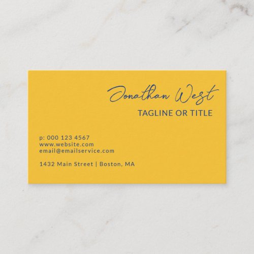 Yellow Blue Name In Signature Script One Sided Business Card