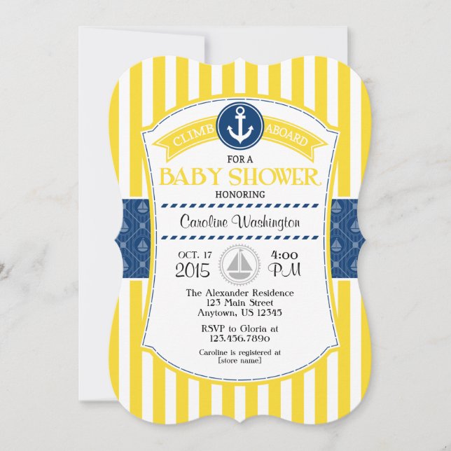 Yellow Blue Nautical Baby Shower Invitation (Front)