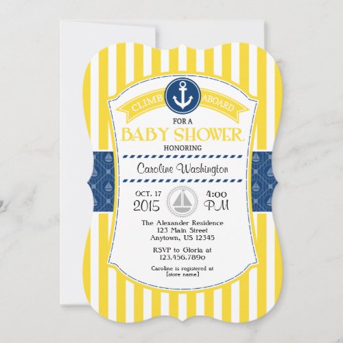 Yellow Blue Nautical Baby Shower Invitation