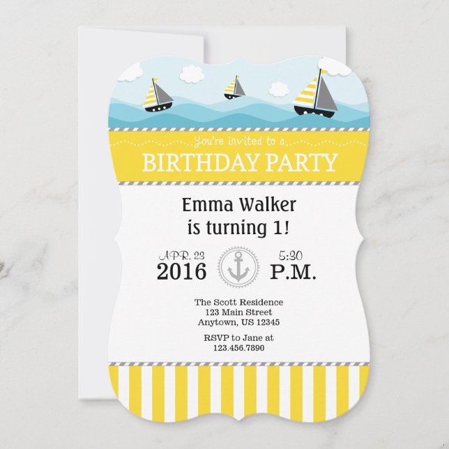 Yellow Blue Nautical Birthday Invitation (Front)