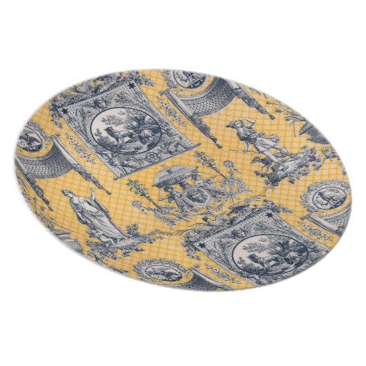 Yellow & Blue NeoClassical  French Toile Plate (Right Side)