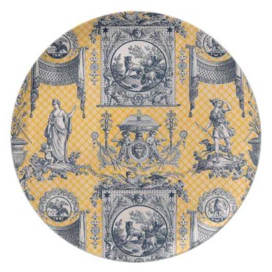 Yellow & Blue NeoClassical  French Toile Plate (Front)