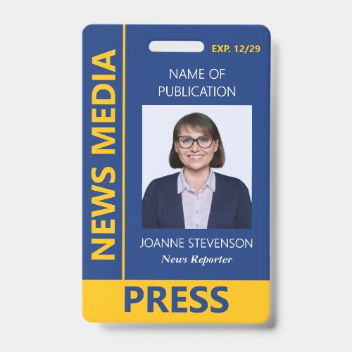 Yellow Blue News Media Press Photo Badge