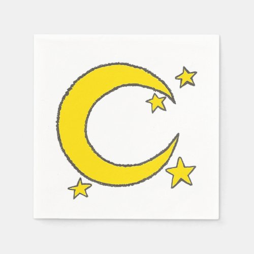 Yellow Blue Night Sky Crescent Moon Stars Evening Napkins