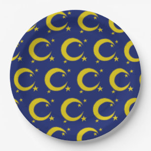 Yellow Blue Night Sky Crescent Moon Stars Evening Paper Plates