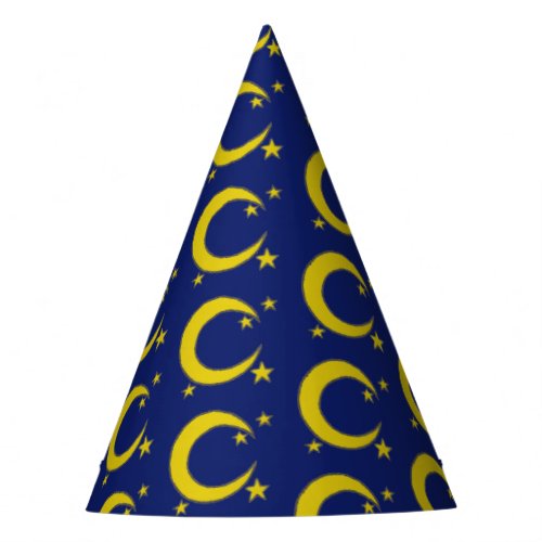 Yellow Blue Night Sky Crescent Moon Stars Evening Party Hat