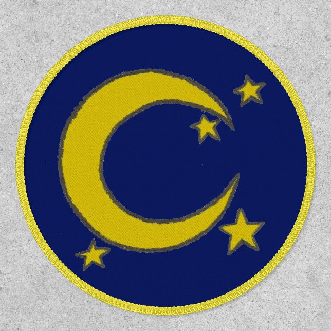 Yellow Blue Night Sky Crescent Moon Stars Evening Patch (Front)