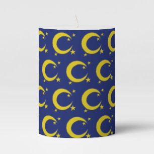 Yellow Blue Night Sky Moon Stars Centerpiece Pillar Candle